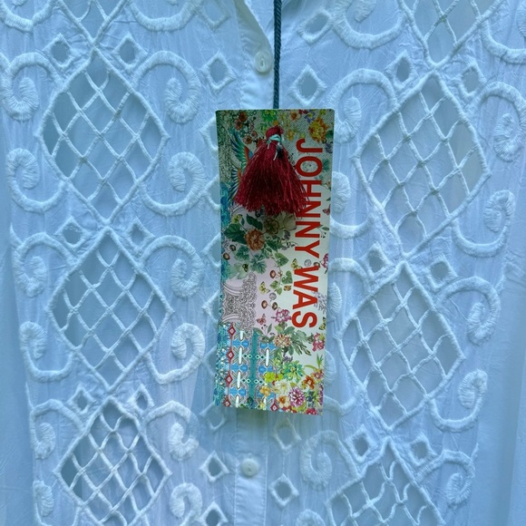 NWT Johnny Was JW Diamond Eyelet Tunic Sheer Women's Sleeveless White Top S - Picture 5 of 7
